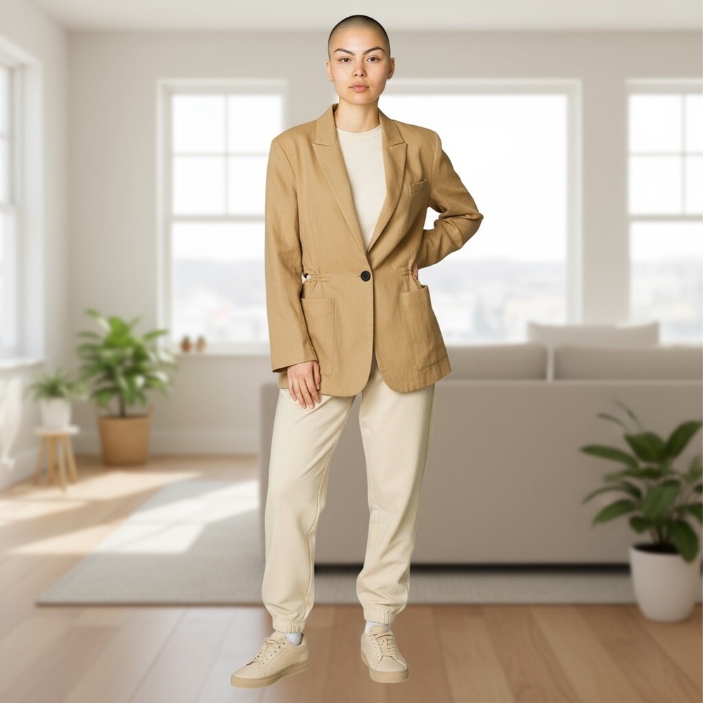 M.M. LaFleur Drawstring Waist Pale Yellow Blazer Size 12 - Picture 2 of 16